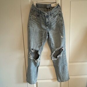 American Eagle Outfitters Blue Distressed Straight Leg Jeans